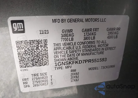 2023 Chevrolet Suburban 4Wd Premier from USA, damaged, VIN 1GNSKFKD7PR551593